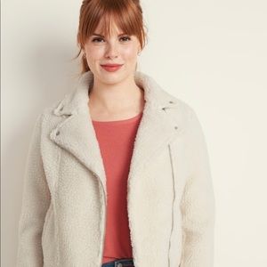 New Old Navy Cream Sherpa Moto Jacket XXL